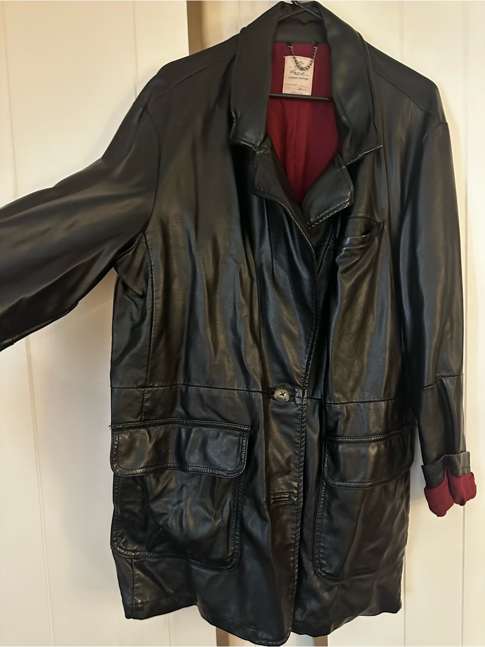 Free People Black vegan Leather Jacket with Red Lining
